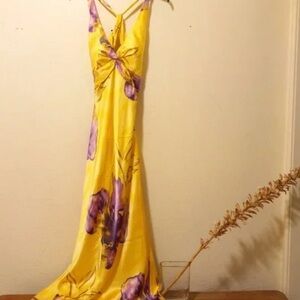 Cache silk Yellow and Purple Floral Dress
